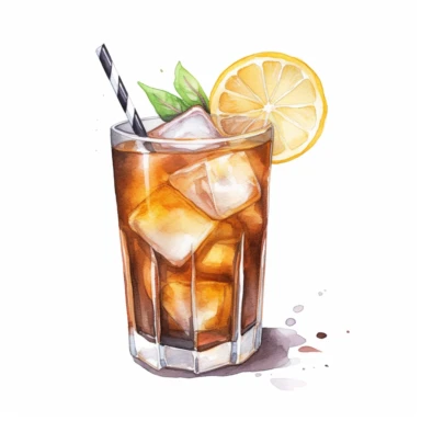 long island ice tea cocktail watercolor clipart on white background