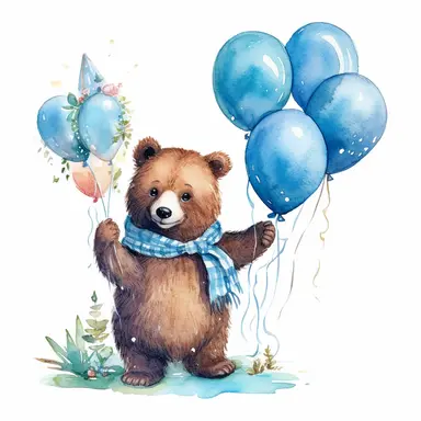 watercolor clipart white background moving living blue cartoon bear birthday