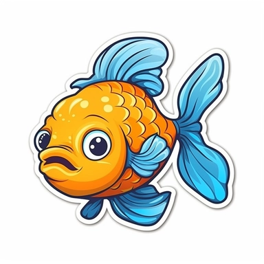 Cute Cartoon Fish Sticker, water, Sea Fish, illustration, funny, clipart, simple, high quality