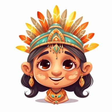 fantasy happy cute indian face, cartoon, clipart, mascot, isolated on white background