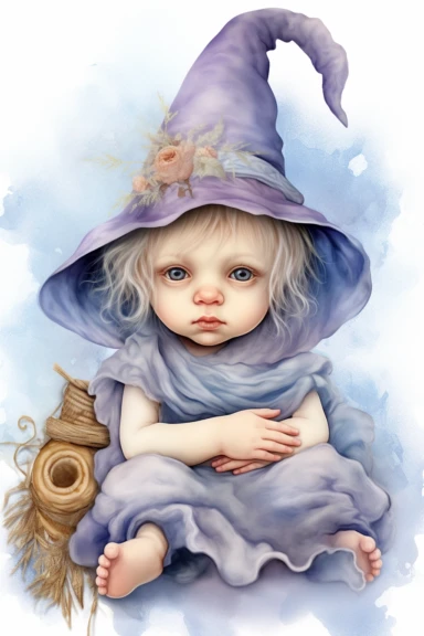 clipart, realistic newborn witch, pastel colors, vintage style