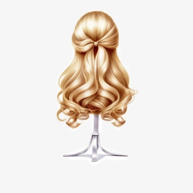 watercolour beautiful blonde wig on wig stand in realistic elegant wedding hairstyle back facing ,build a family style clip art illustrated clip art graphics , PNG image,transparent background ,ultra highly detailed, 18k, sharp focus, bright photo with vibrant colours, digitally enhanced,photographic, enhanced graphics, png format, straight, sharp focus, bright lighting, intricate detailed png image ,high definition,300dpi,graphic clipart,computer graphics