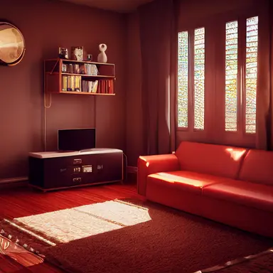 Cozy 3D livingroom, brown furniture, white walls, high detail, epic detailed, very clear, colors, evironment, hyper realism, high details, octane render, unreal engine realistic, hd, Clean Cel vector art by Kuroko no Basuke , Sailor Moon and A Whisker Away, simple illustration, clipart