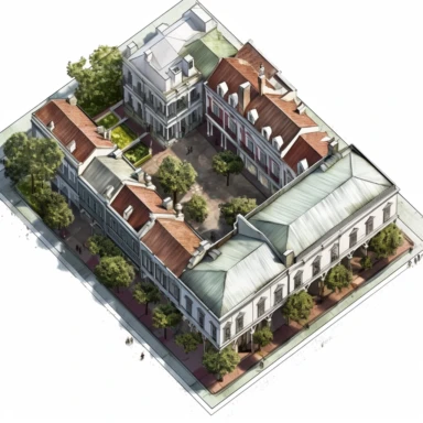 clipart The French Quarter, New Orleans, America , top view , photo realistic, white background