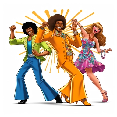 Disco 70s , Funny cartoon Pop clipart white background