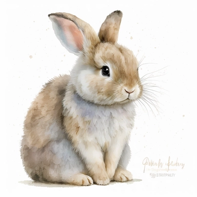 watercolor clipart. cute and fluffy bunny hears. front view
