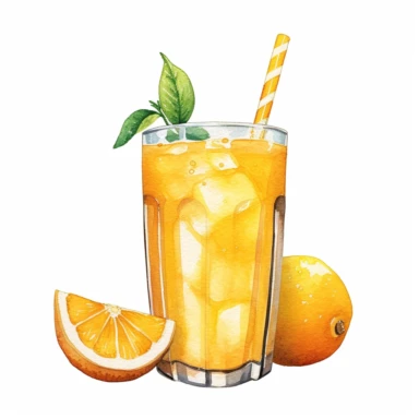 Orange fruit juice drink watercolor clipart, white background
