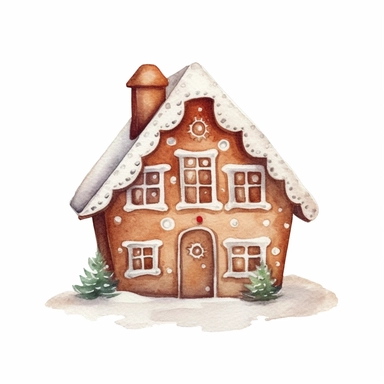 basic watercolor gingerbread house cookie in minimal hand drawn style, Etsy, textured, clipart, white background