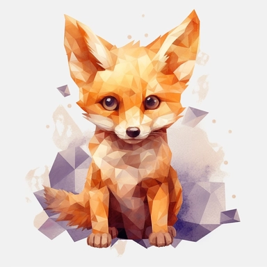 Low Poly Art, the cutest and tiniest baby fox ever, exploring, Watercolor Clipart, strybk, full Illustration, 4k, sharp focus, watercolor, smooth soft skin, symmetrical, soft lighting, detailed face, concept art, muted colors, watercolor style, strybk, children's style fairy tales, chibi kawaii, . Octane rendering, 3d. Perfect face, detailed face, delicate face, perfect sharp lips, detailed eyes. Craig Davison, Aubrey Beardsley, Conrad Roset, Aikut Aidogdu, Agnes Cecil, watercolor style