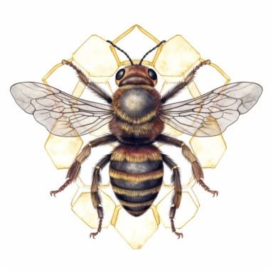 a watercolor clipart, vector of a bee in the style of vintage imagery, decorative paintings, subtle shading, nature core, cottagecore, muted colors, craftcore, on a white background, uhd image
