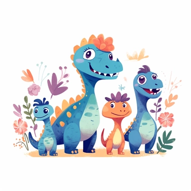 Simple cute delightful dinosaur family for kids clipart