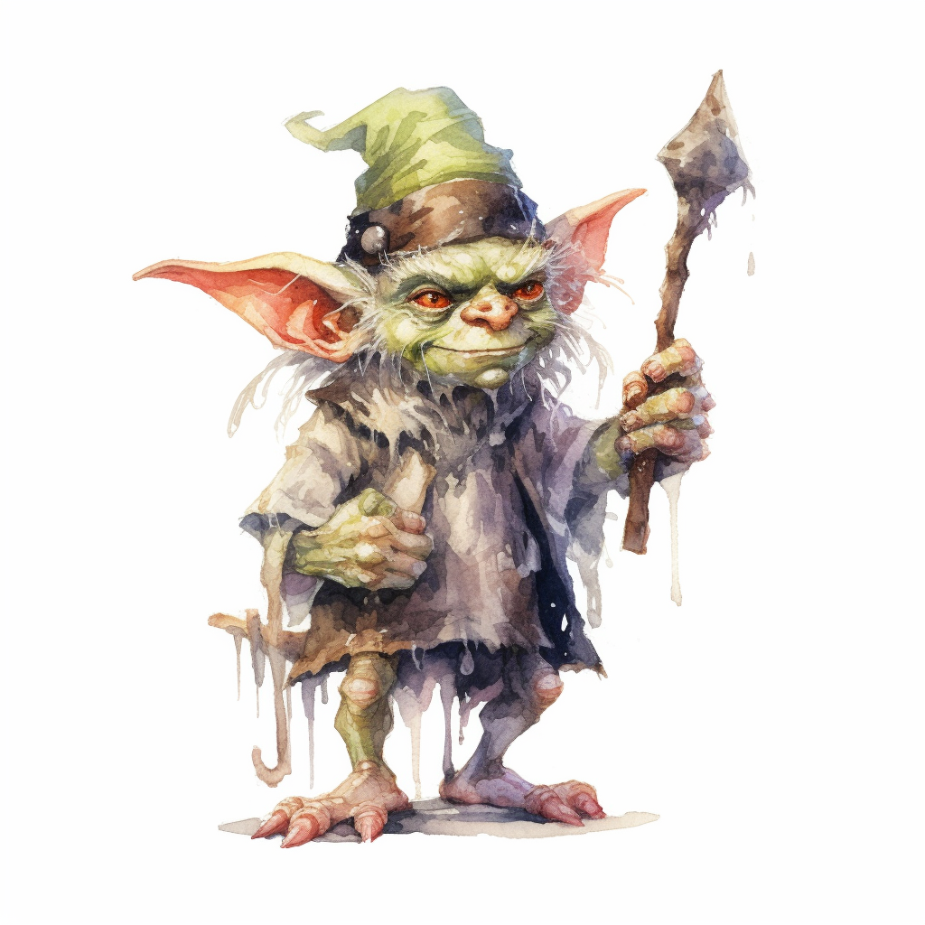 Watercolor Fantasy Good Kind Goblin Clipart, Hd 4k, Detailed, Focused 