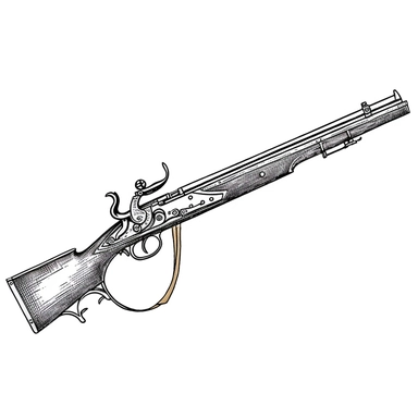 a 2d vector of an 1660's flintlock rifle in a vertical position,clipart,simple,symmetrical, in the style of handdrawn illustration, precisionist art, american prints 1880–1950, blink - and - you - miss - it detail, textural explorations,white background
