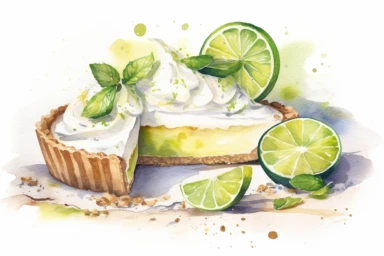 Watercolour key lime pie clipart, hd, on white background, spaced out