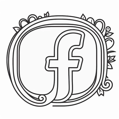 2d vector facebook logo, thick weighted lineart, clipart graphic, fancy, black line art, centered and isolated on a white background, logo