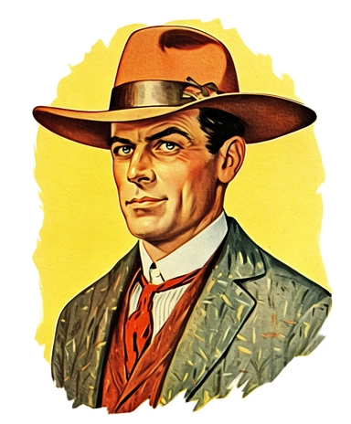 Vintage 1920 Portrait of a Gentelman in a western Hat Illustration , Chromolithograph, Die Cut, 1920s Illustration, Vintage, Chromolithograph, Colorful, Antique, Ephemera, Clipart, 8k, Isolated on white