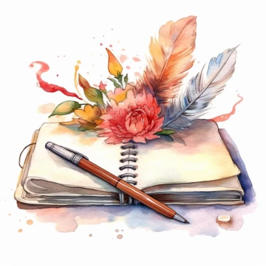 watercolor Writing Journal Clipart, dreamcore, white background
