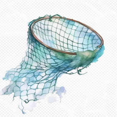Watercolor fishing net clipart, white isolated background, space out, hd