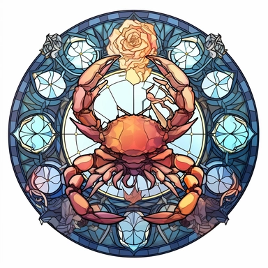 Stained Glass Crab And Queen Sublimation Clipart,Cartoon,hyper realistic, intricate detail, illustration style,high solution,on the white background,