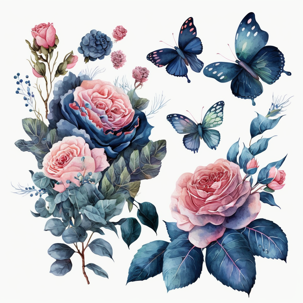 navy floral cliparts