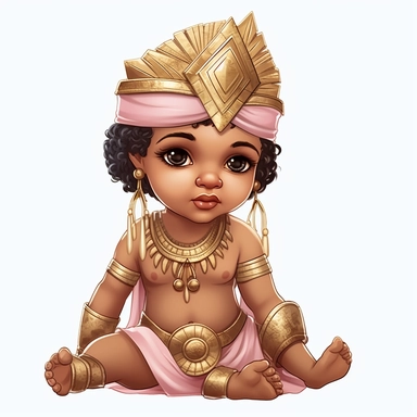 highly detailed clipart of an dark skin egyptian baby girl wearing pink egyptian baby clothes