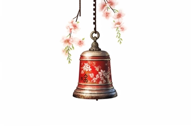 Clip art of ice Japanese Wind Bell, simple, white background, Beautiful margins, large margins, by Helen Beatrix Potter, easy to crop image, Natural light, 4k, HDR