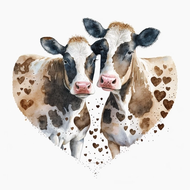 cow print hearts, Lilla Rogers agency, watercolor, fairytale, folkart, clipart, white background