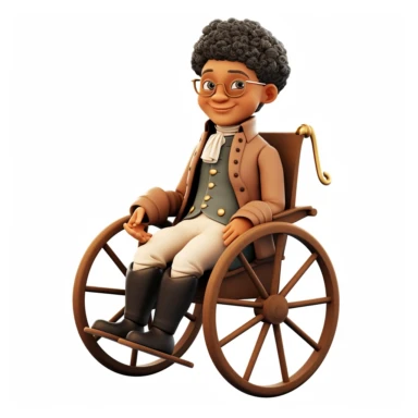 cute 3d cute little boy historian clipart, various ethnicities, in early modern historical era wheelchair, full body, on white background
