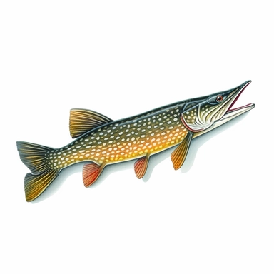 northern pike fish, isolated in white, white background with no external elements or shadows, isolated clipart figure, gorgeous colorful 3D Render