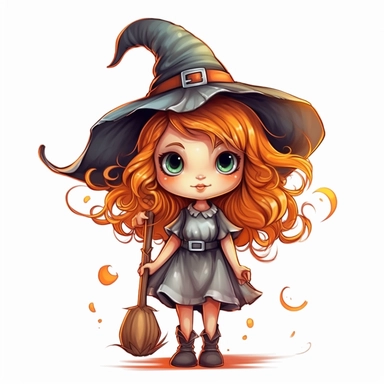 Little cute cartoon witch as clipart on white background