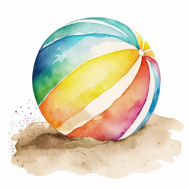 beach ball clip art, watercolor, white background, no caption