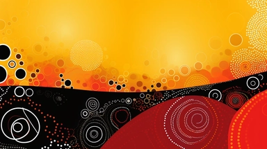 aboriginal australia dreamtime, songlines, simple clipart flat illustration of red yellow and black color gradients with copyspace