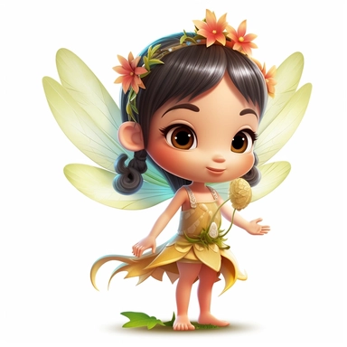 cartoon clipart funny style of the cutest asian fairy about 5 years old.