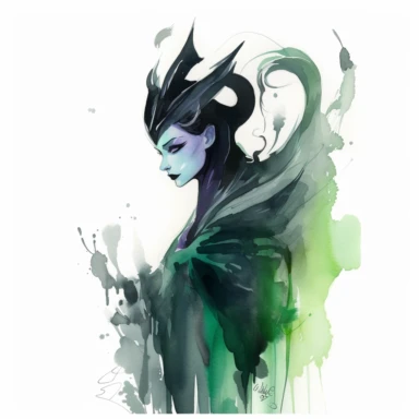 watercolor Maleficent, clipart, white background, by Glen Keane