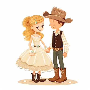 adorable simple cowboy wedding clipart, white background