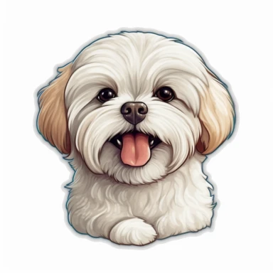 cute Maltese, happy and smiling, bold line, clipart, sticker, white background, no shadow, 8k detail