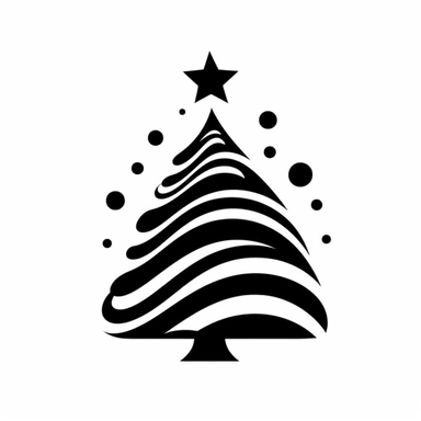 black and white silhouette of a christmas tree, clipart style, white background, thick lines, vector, simple design, flat colour, solid colour, christmascore