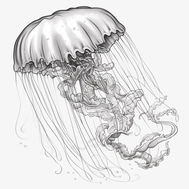 clipart style outlined jellyfish, black and white