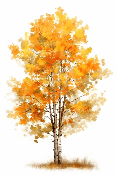 watercolor autumn Paper Birch tree, high details, high resolution, HDR, solid background, clipart