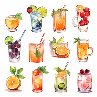 Cocktail Clipart, Water Color Cocktail Clipart Pack, Alcohol drinks Clipart , Cocktail illustrations, Digital Art Collection