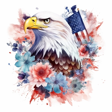 American flag, American, America Eagle, one nation under god, Clipart watercolor, architect, travel, bouquet, eagle bird, no watermark, text, brush , 300 DPI , typography, shapes do not stick together, no text in the picture, on a white background