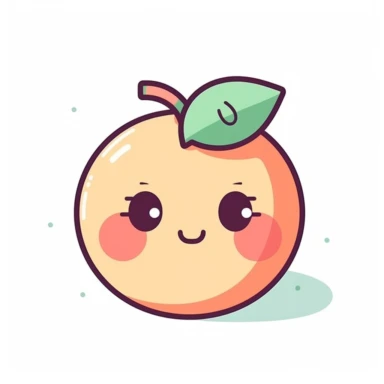 cute clipart icon of nectarine, kawaii, anime style, in white background, soft color blending, rounded