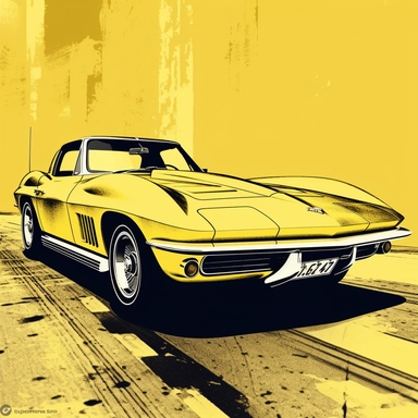 A clipart cartoonish vector, duotone wallpaper of a classic c3 corvette car, yellow
