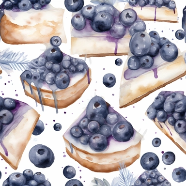 watercolor blueberry cheesecake clipart pattern illustration, sharp focus