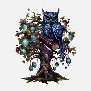 Watercolour dark fantasy black royal gothic deadly nightshade tree stood with dark magic books with deadly nightshade lanterns magnificent gothic owl stood on tree with mesmerising compelling features perfect magnificent detailed wings beautiful compelling realistic eyes PNG image ultra highly detailed, 18k, sharp focus, bright photo with rich colours digitally enhanced, enhanced graphics, straight, sharp focus, bright lighting, intricate detailed png image ,high definition,300dpi,graphic clipar