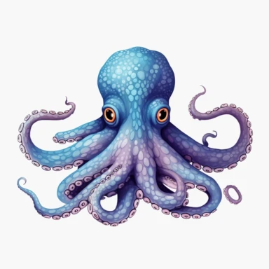 Cute Beautiful Blue Octopus Sublimation Clipart ,Cartoon,hyper realistic, intricate detail, illustration style,high solution,on the white background