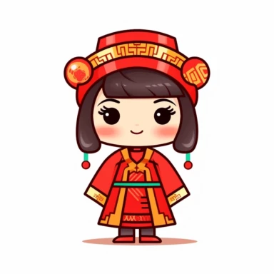Clip art Chinese New Year costume, flat color, thick lines, cute cartoon white background 8k,--q3