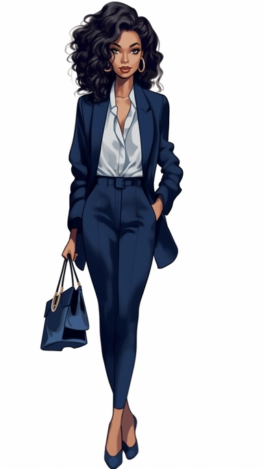 Faceless clipart, Boss girl clipart, Fashion illustration, clipart, Look Clipart, Fashion clipart, woman clipart, navy blue toned, royal, cartoon, painting