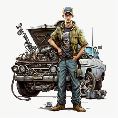 mechanic, car, clipart, very detailed, high resolution, white background