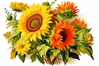 Vintage 1920 detailed open box of sunflowers Illustration , Chromolithograph, Die Cut, 1920s Illustration, Vintage, Chromolithograph, Colorful, Antique, Ephemera, Clipart, 8k, Isolated on white